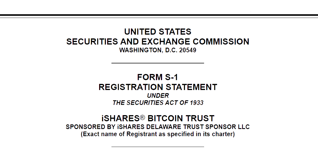 BlackRock files S-1 form for spot Ether ETF with SEC