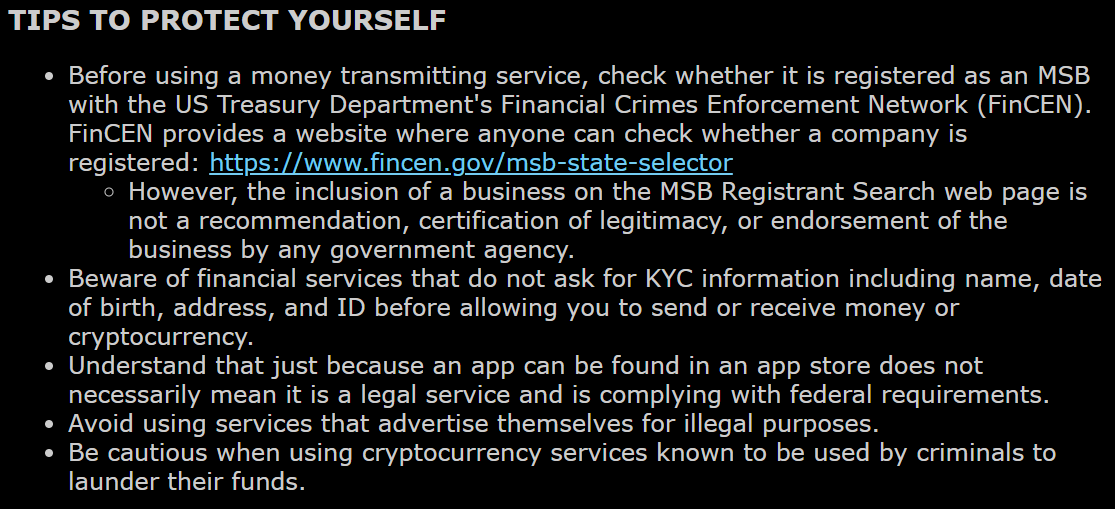 FBI Issues Warning Against Using 'No-KYC Cryptocurrency Money Transmitting Services'