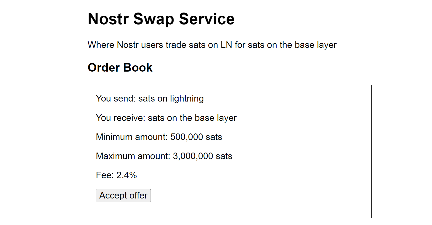 Swap Service: An Orderbook For Performing Submarine Swaps Over Nostr