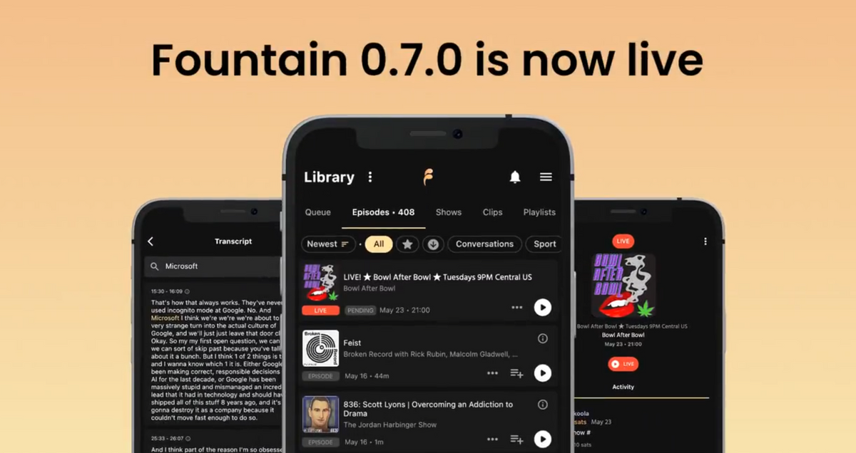 Fountain v0.7.0: New Podcast Library, Performance Upgrades & Live (beta)