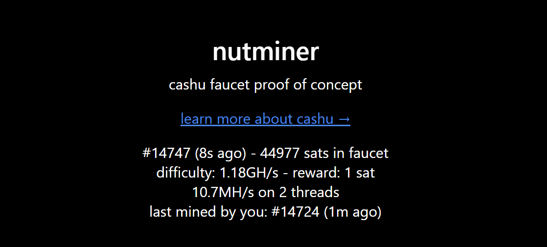 Nutminer: Proof-of-Work Based Cashu Faucet