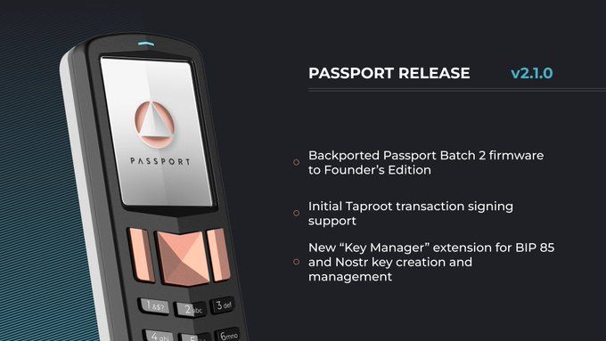 Foundation Passport v2.1.0: P2TR, BIP-85, Nostr, SeedQR Export & More