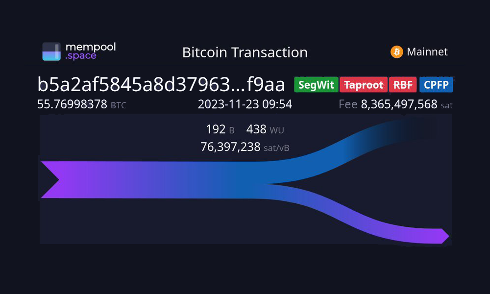 83 BTC Transaction Fee Sets a New Record in Fiat Terms
