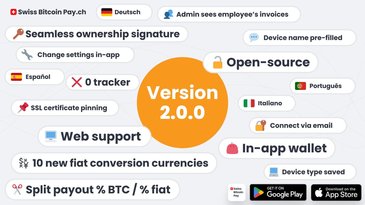 Swiss Bitcoin Pay App v2.0.0: Open-Source Code & Other Improvements