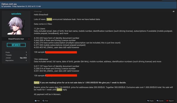 Australian Internet Provider 'Optus' Exposed Customer Data via API: Includes 4.2M Users' Passport and Driver’s License Numbers