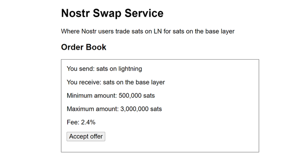 Swap Service: An Orderbook For Performing Submarine Swaps Over Nostr