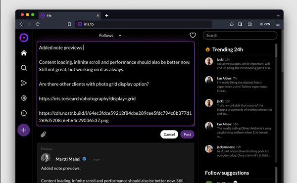 Iris v0.2.2: Note Previews, Quick Zaps & More